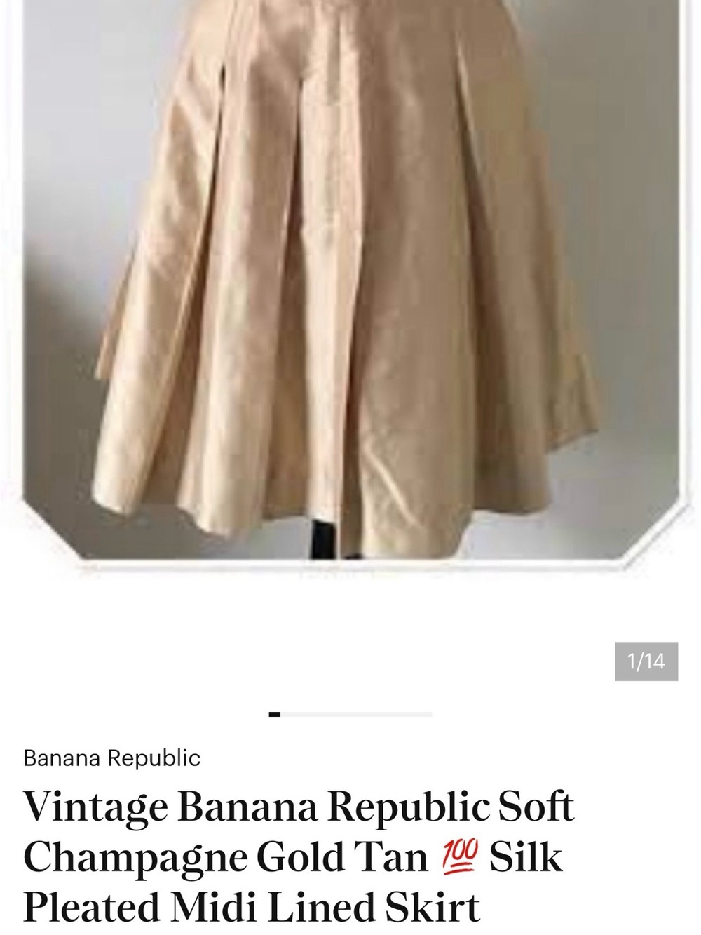Banana Republic Soft Champagne Tan Pleated Midi Skirt - fully lined